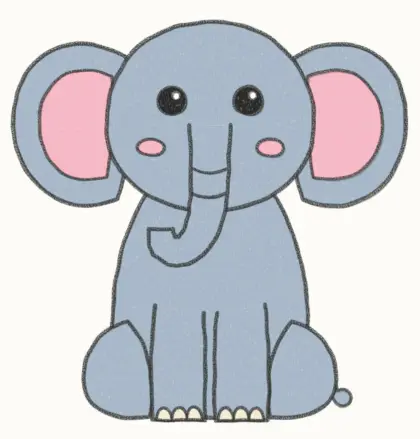 Finished cartoon elephant drawing, coloured