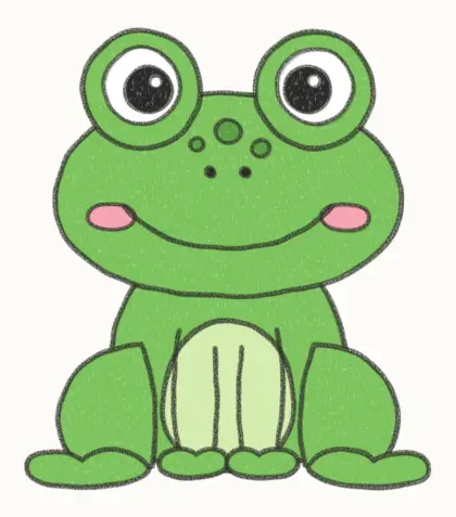 Finished cartoon frog drawing, coloured