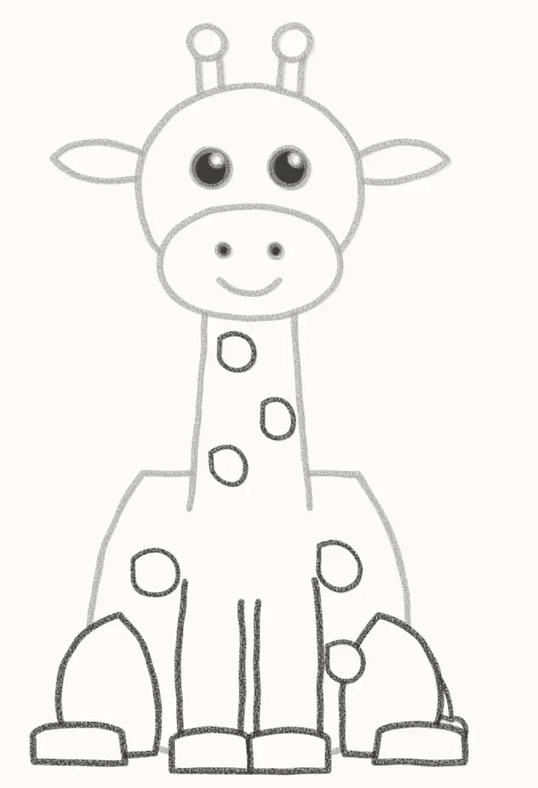 How to Draw a Cartoon Giraffe, step 6: add the legs, spots and tail