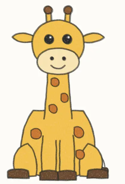 Finished cartoon giraffe drawing, coloured
