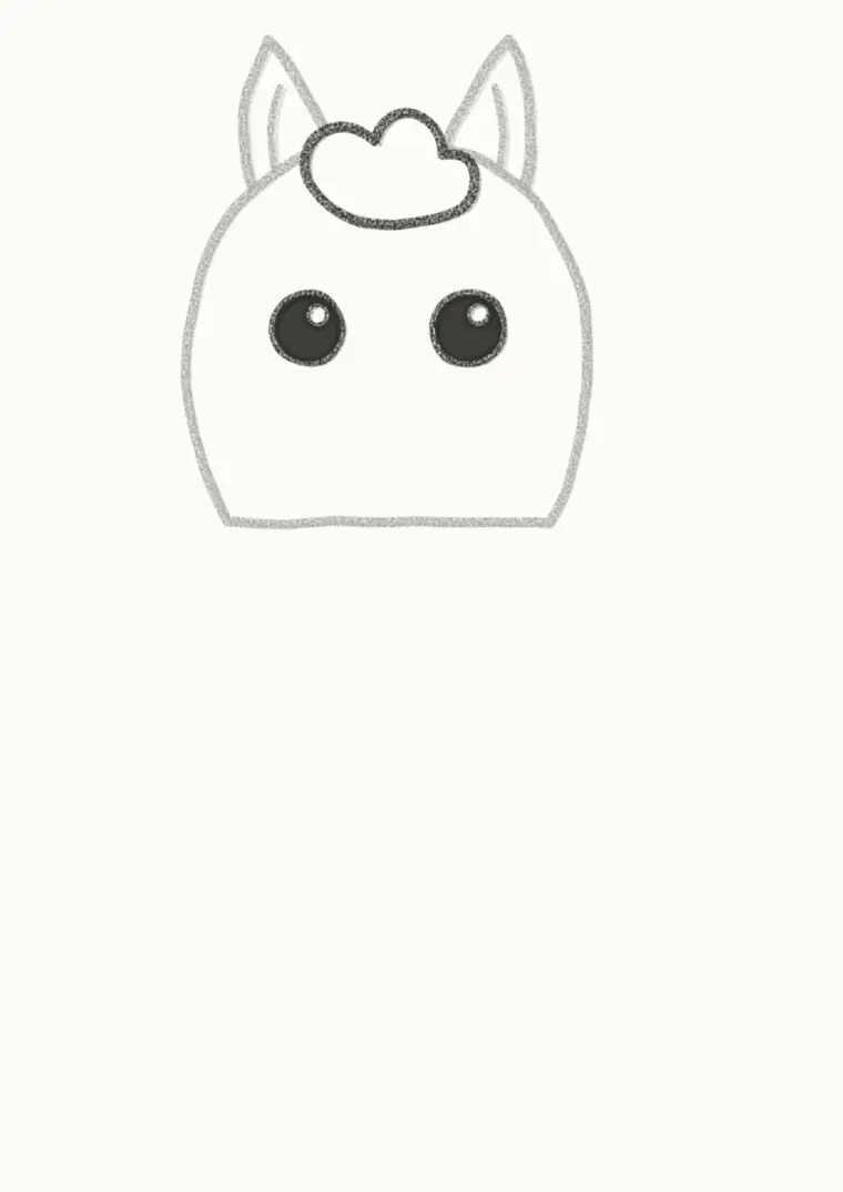 How to Draw a Cartoon Horse, step 3: draw the eyes and forelock