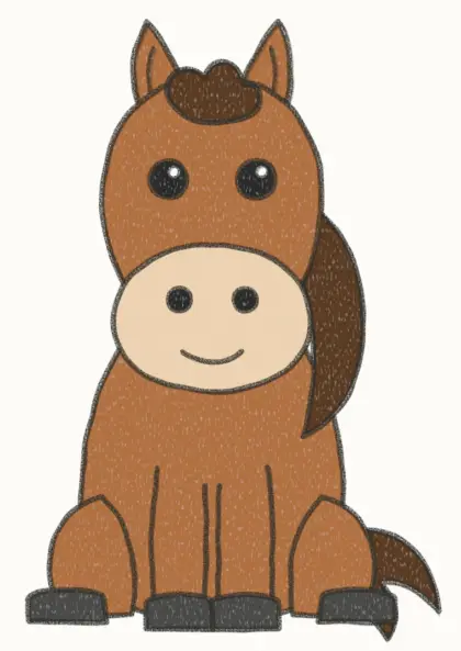 Finished cartoon horse drawing, coloured