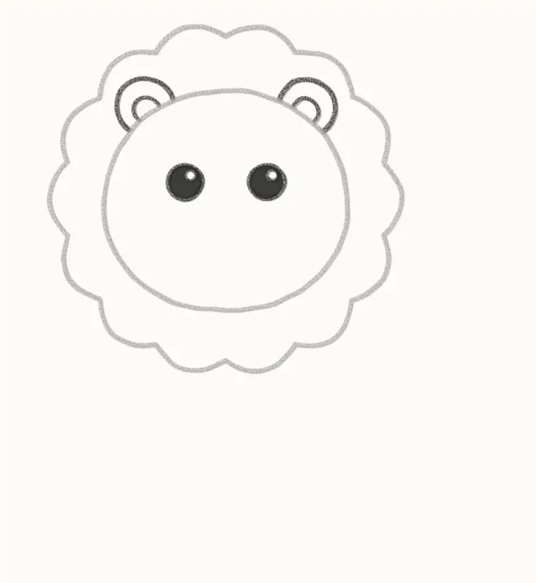 How to Draw a Cartoon Lion, step 3: draw the ears and eyes