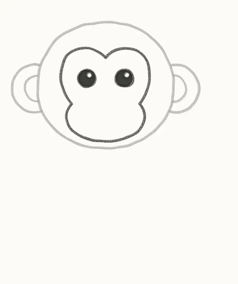 How to Draw a Cartoon Monkey, step 3: draw the face and eyes