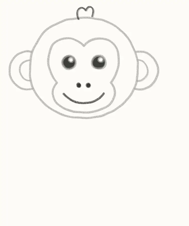 How to Draw a Cartoon Monkey, step 4: add the nose, smile and hair