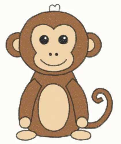 Finished cartoon monkey drawing, coloured