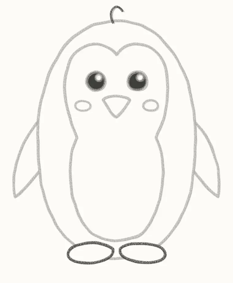 How to Draw a Cartoon Penguin, step 6: draw the feet and tuft