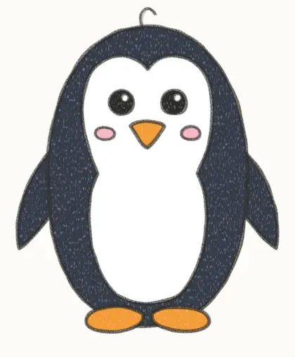 Finished cartoon penguin drawing, coloured