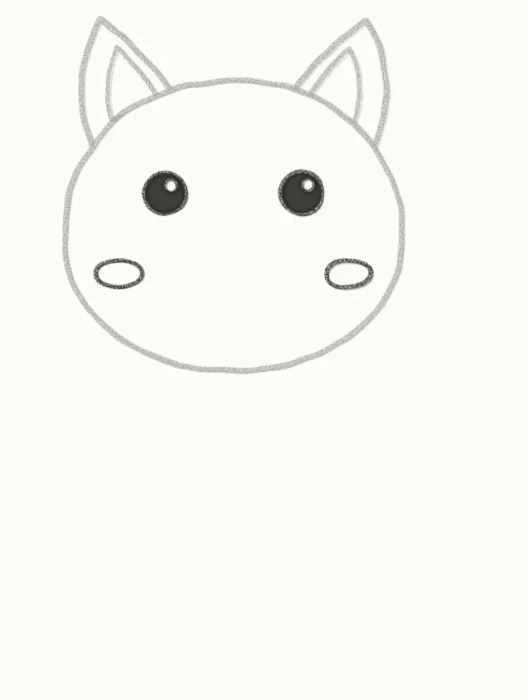 How to Draw a Cartoon Pig, step 3: draw the eyes and cheeks