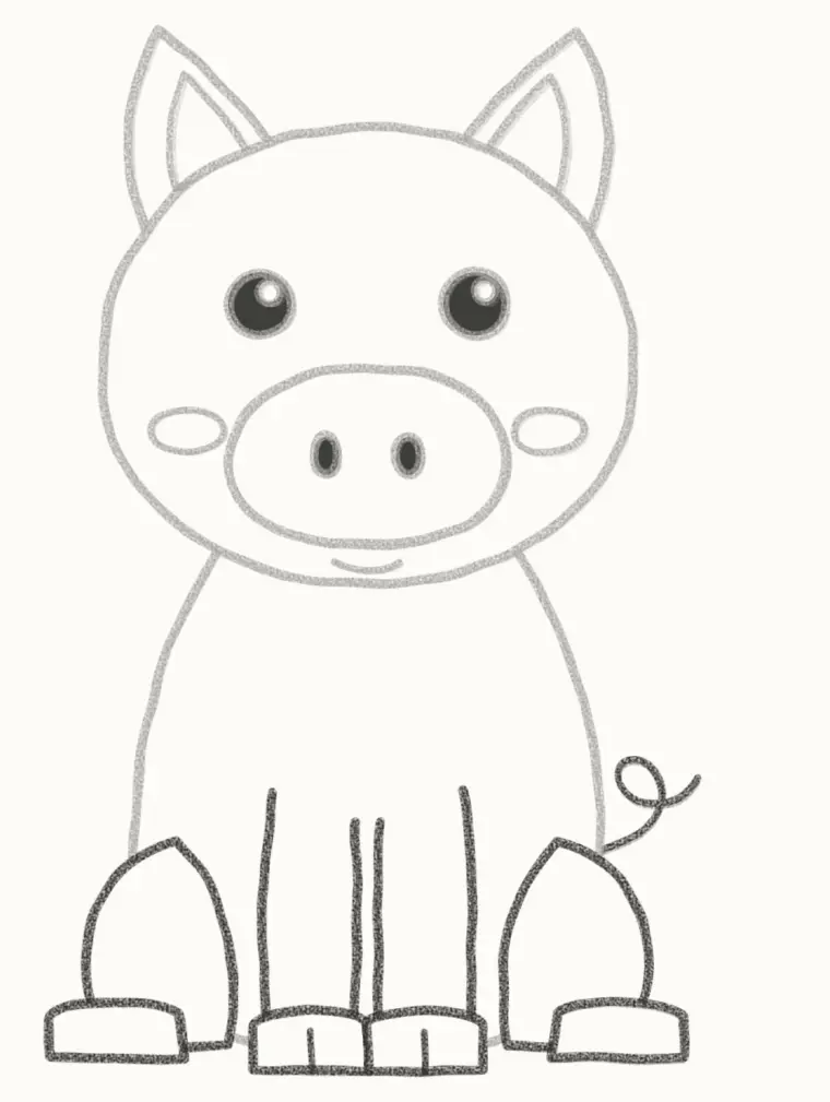 How to Draw a Cartoon Pig, step 6: add the legs and curly tail