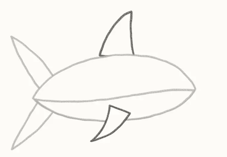How to Draw a Cartoon Shark, step 4: add the fins