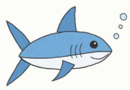 Finished cartoon shark drawing, coloured