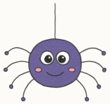 Finished cartoon spider drawing, coloured