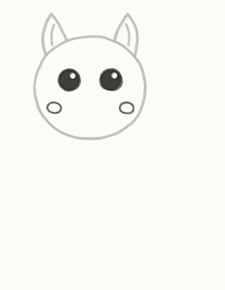 How to Draw a Cartoon Squirrel, step 3: draw the eyes and cheeks