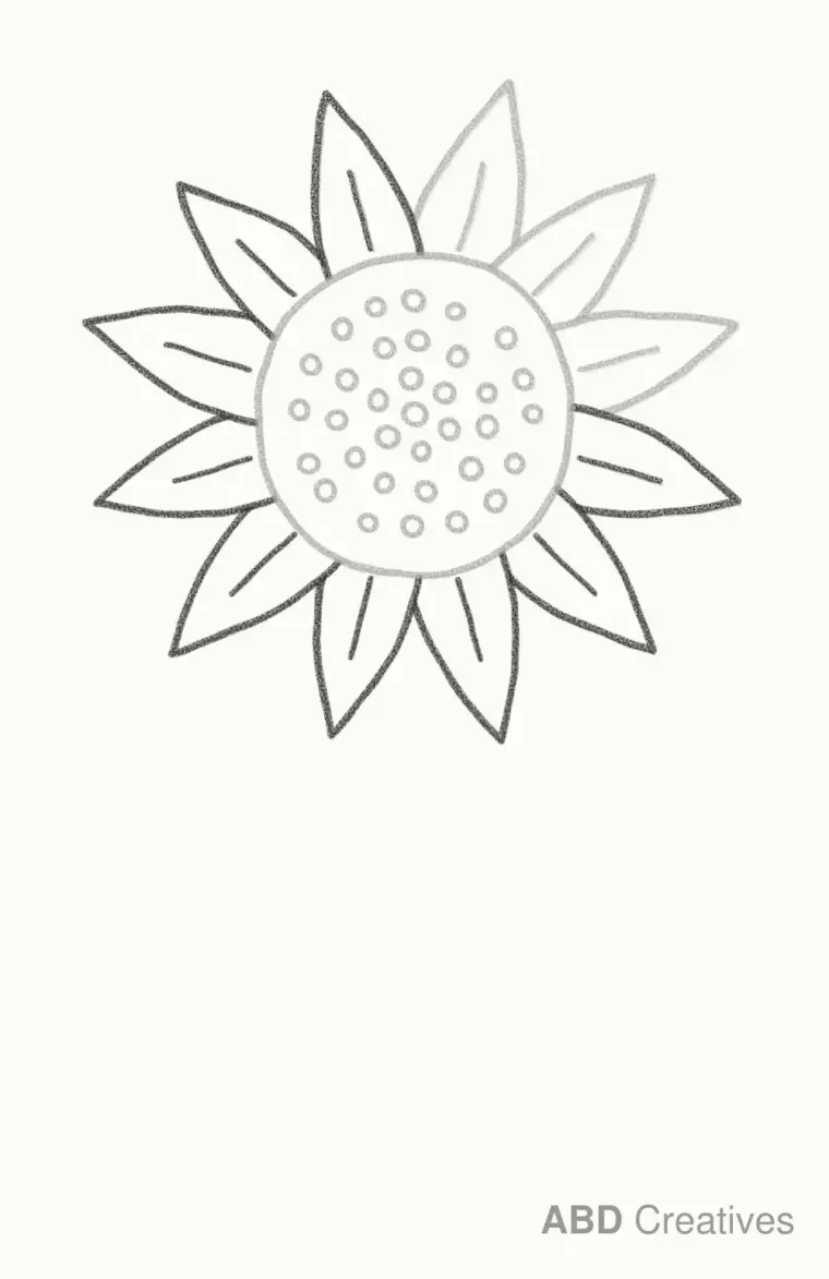 How to Draw a Cartoon Sunflower, step 4: finish the petal ring