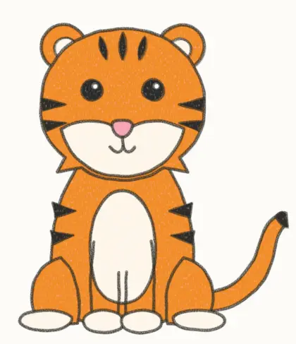 Finished cartoon tiger drawing, coloured