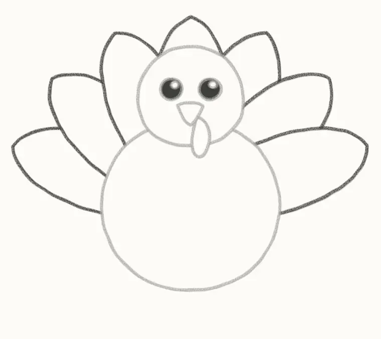 How to Draw a Cartoon Turkey, step 4: draw the big tail feathers