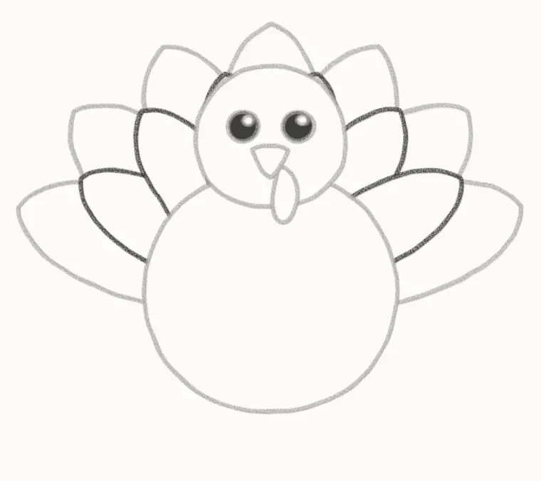 How to Draw a Cartoon Turkey, step 5: add the small feathers