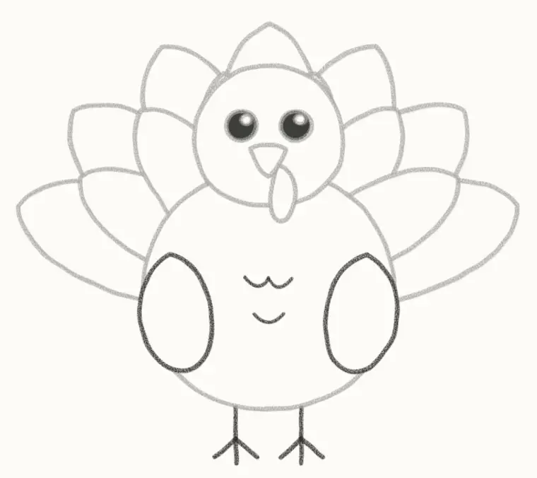 How to Draw a Cartoon Turkey, step 6: add the wings and feet