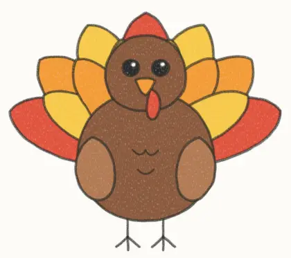 Finished cartoon turkey drawing, coloured
