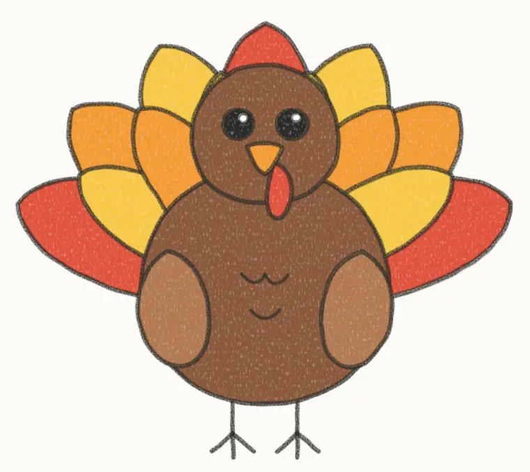How to Draw a Cartoon Turkey, step 7 of 7: color your turkey, pencil drawing