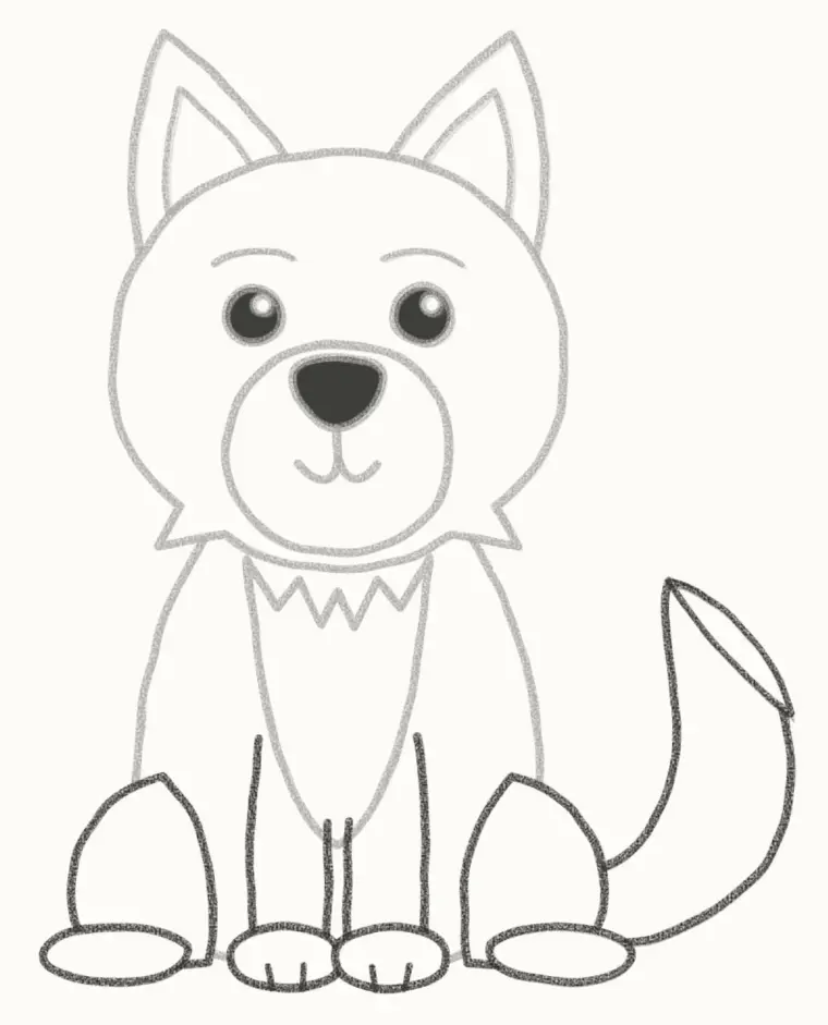 How to Draw a Cartoon Wolf, step 6: add the legs and bushy tail