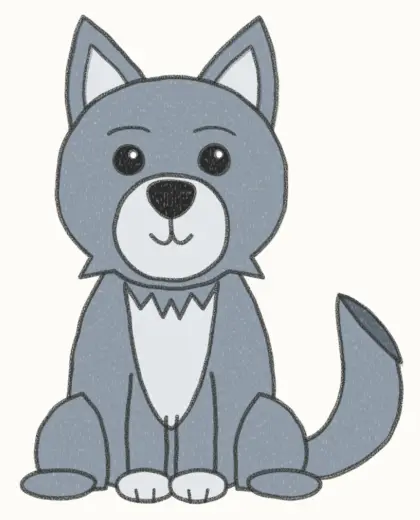 Finished cartoon wolf drawing, coloured