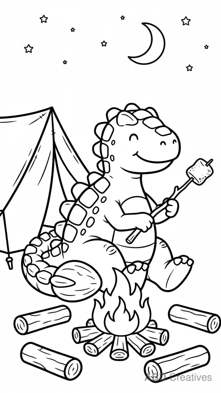 Ankylosaurus at the Campsite Coloring Page