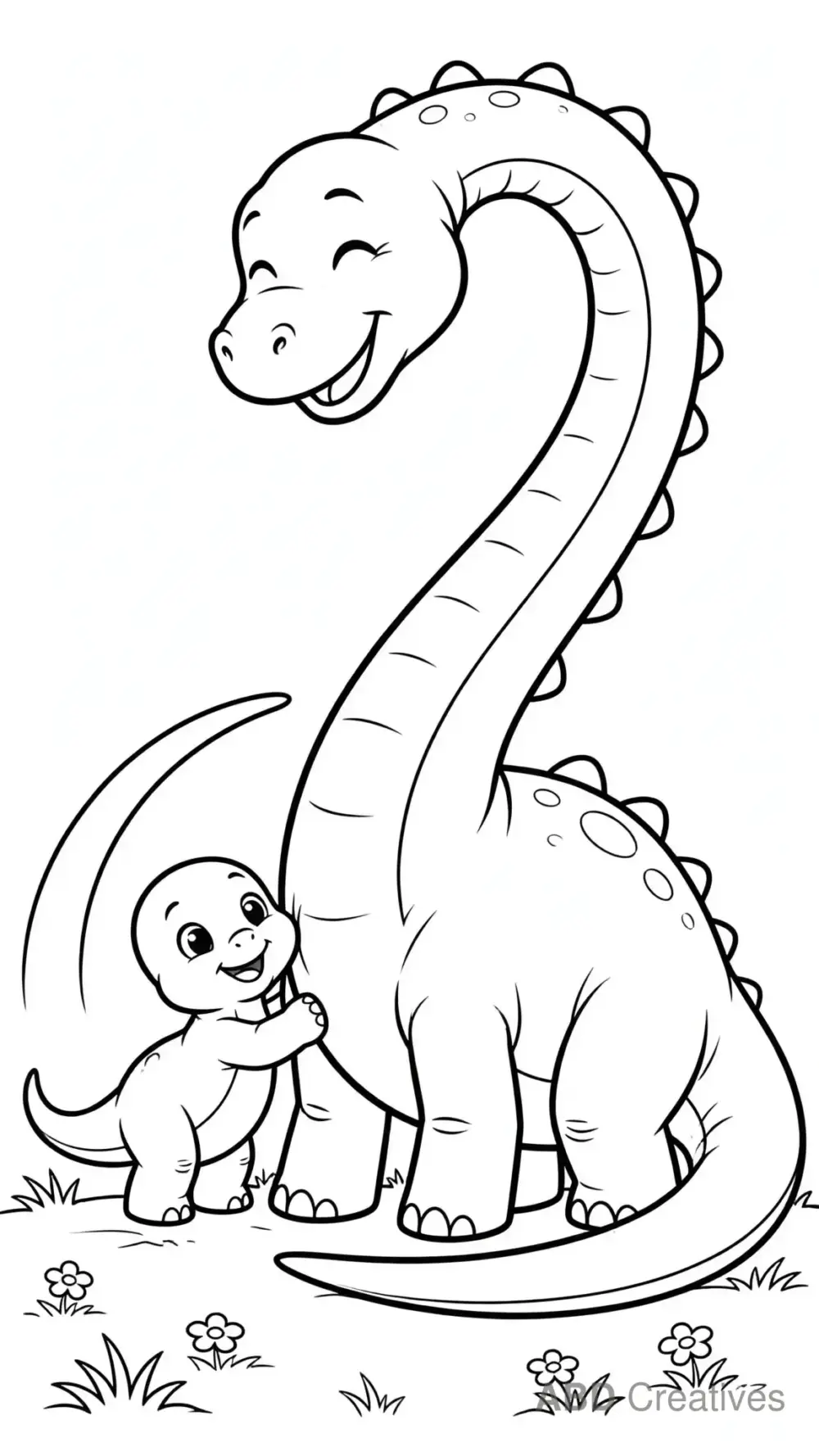 Baby Diplodocus with Mom Coloring Page