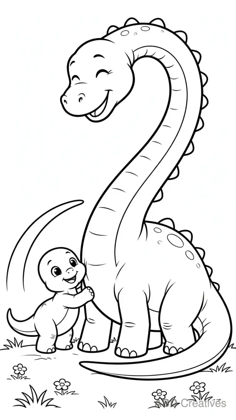 Baby Diplodocus with Mom Coloring Page