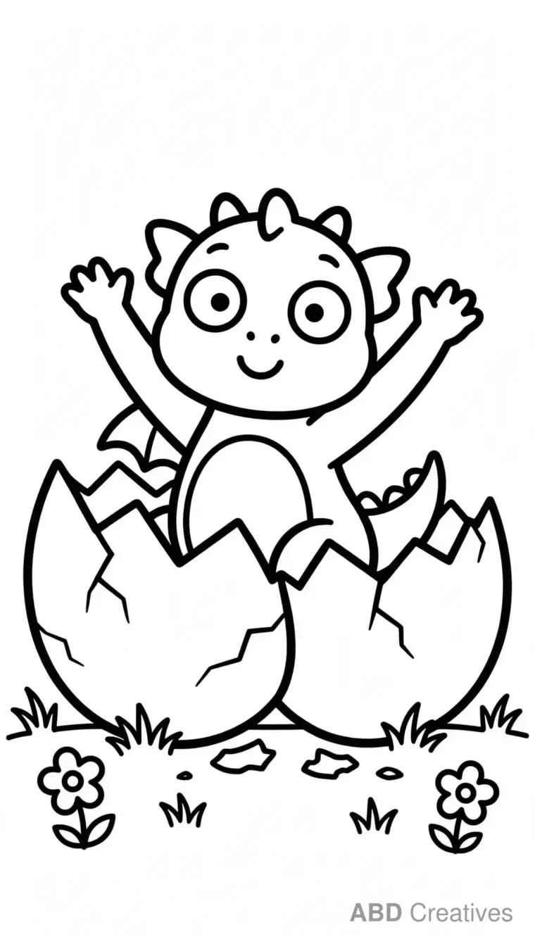 Baby Dragon Hatching from Egg Coloring Page