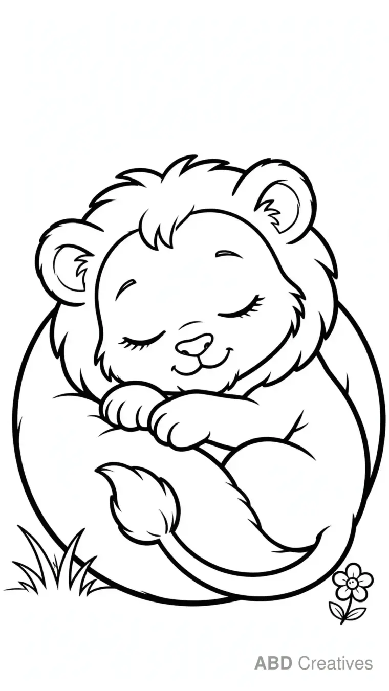 Baby Lion Cub Sleeping Coloring Page