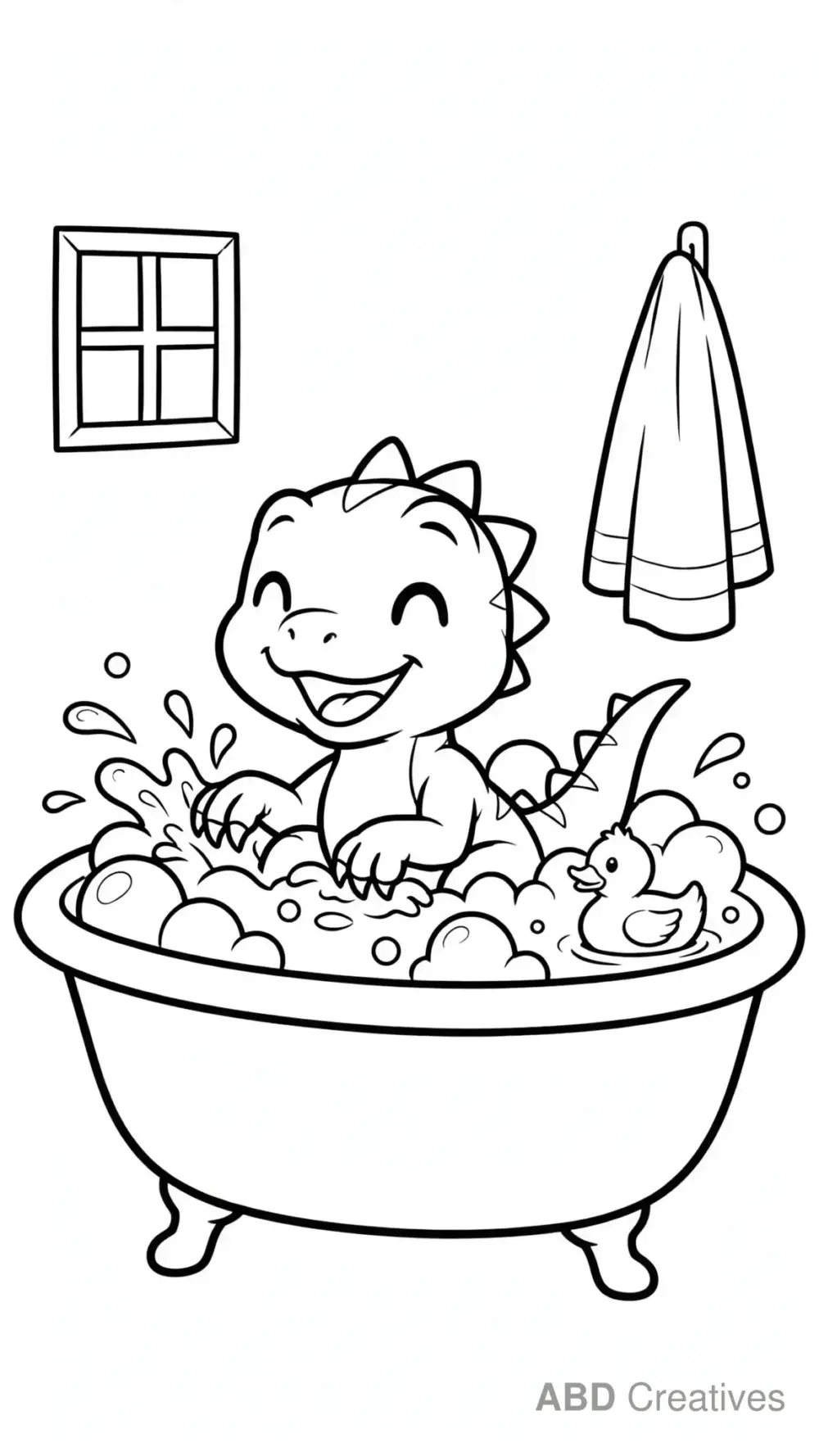 Baby Raptor in a Bathtub Coloring Page