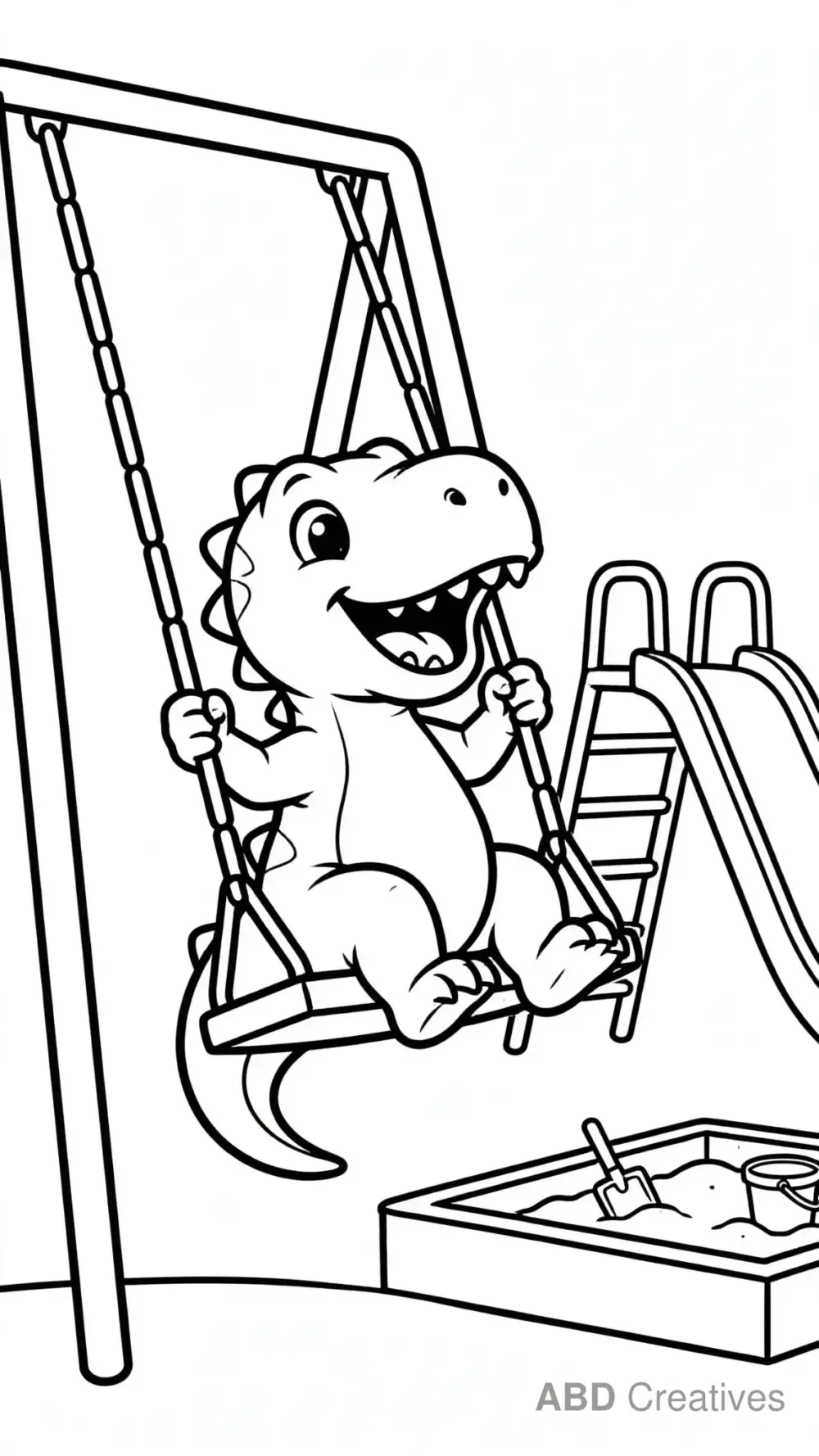 Baby T-Rex on a Swing Coloring Page