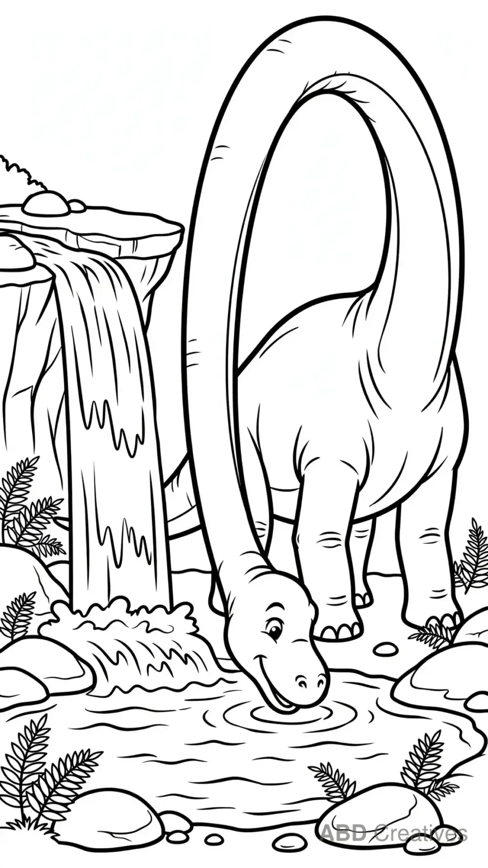 Brachiosaurus at the Waterfall Coloring Page