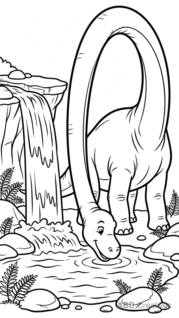 Brachiosaurus at the Waterfall Coloring Page