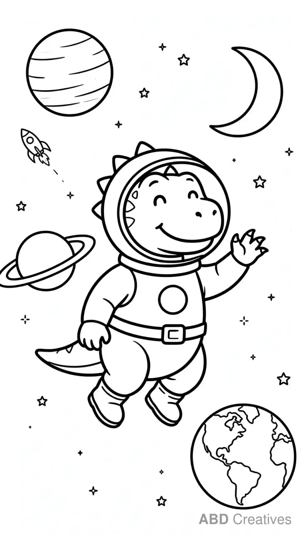 Dinosaur Astronaut in Space Coloring Page