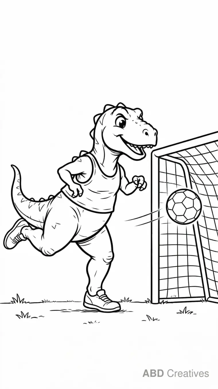 Dinosaur Playing Soccer Coloring Page