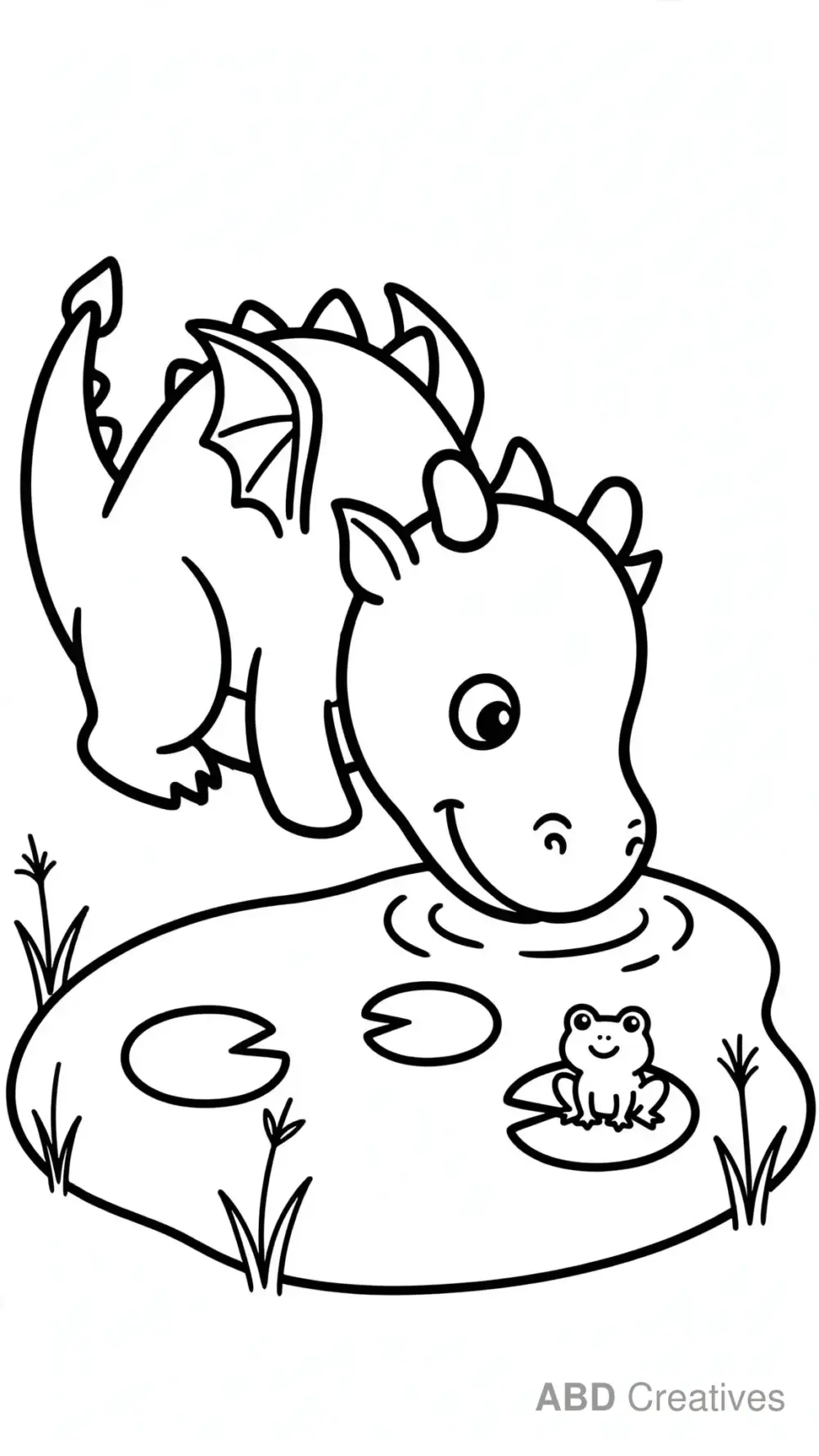 Dragon Drinking from a Pond Coloring Page