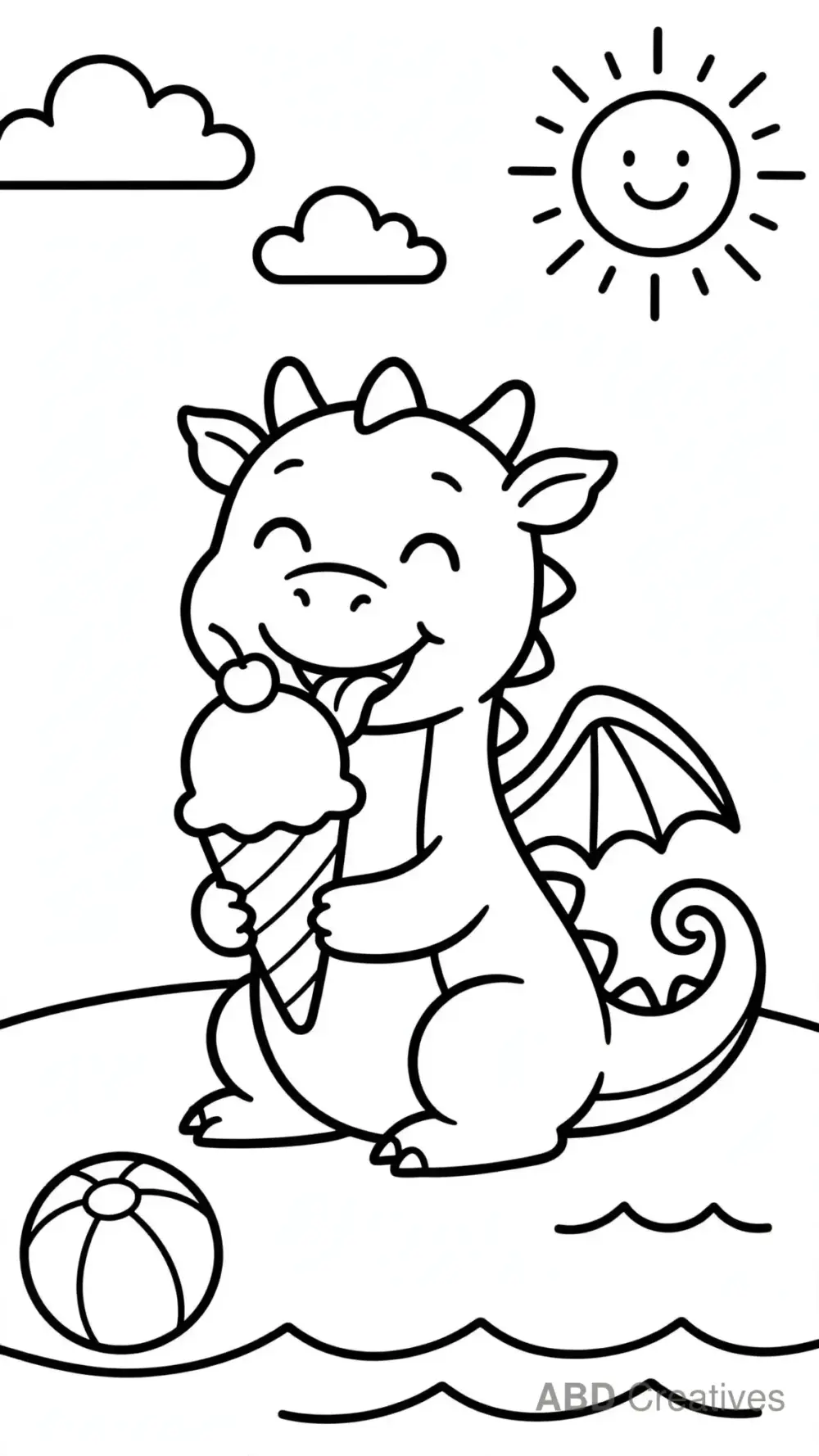 Dragon Eating an Ice Cream Cone Coloring Page