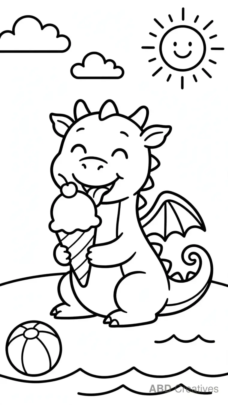 Dragon Eating an Ice Cream Cone Coloring Page