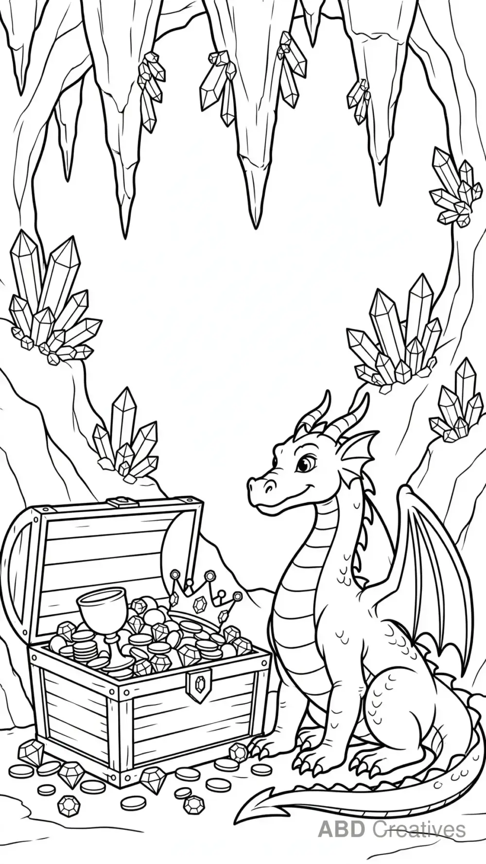Dragon Guarding a Treasure Chest Coloring Page