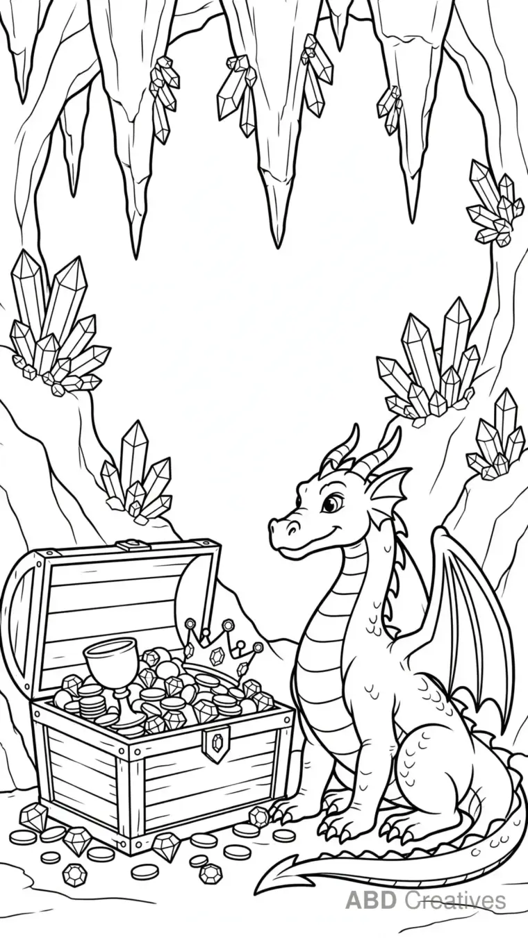 Dragon Guarding a Treasure Chest Coloring Page