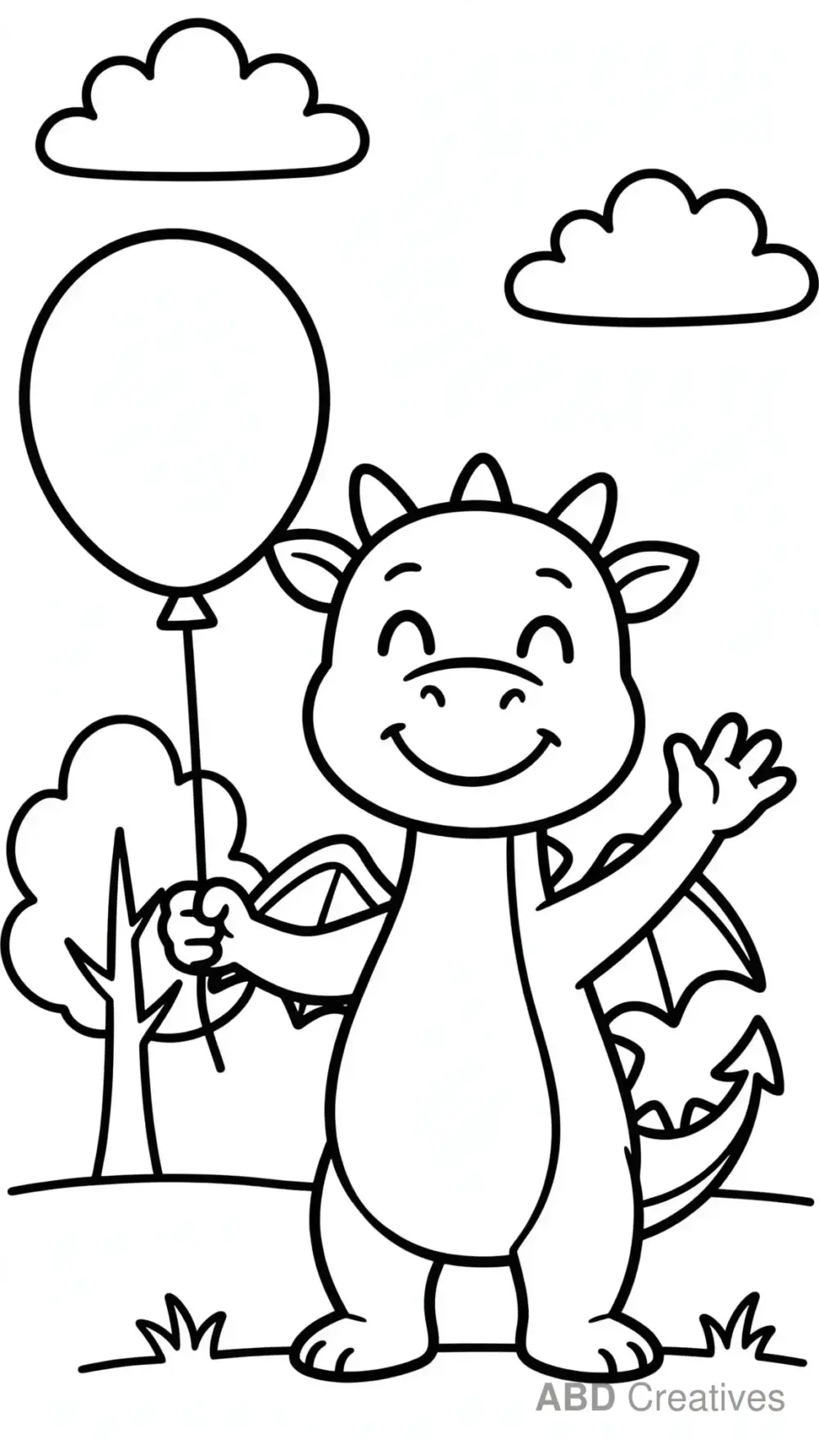 Dragon Holding a Balloon Coloring Page