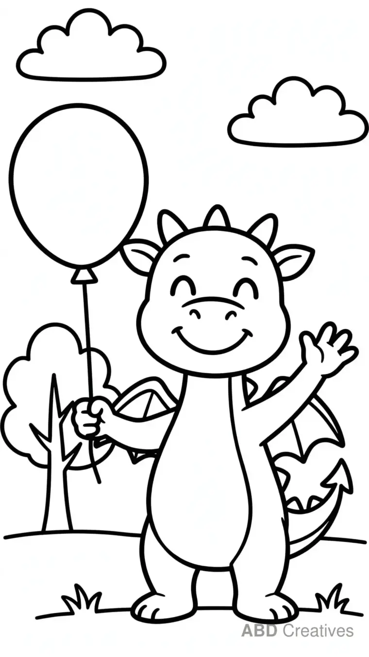 Dragon Holding a Balloon Coloring Page