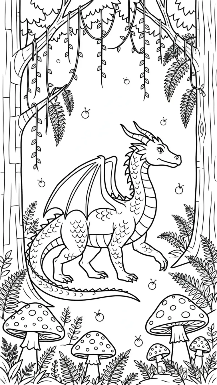 Dragon in an Enchanted Forest Coloring Page