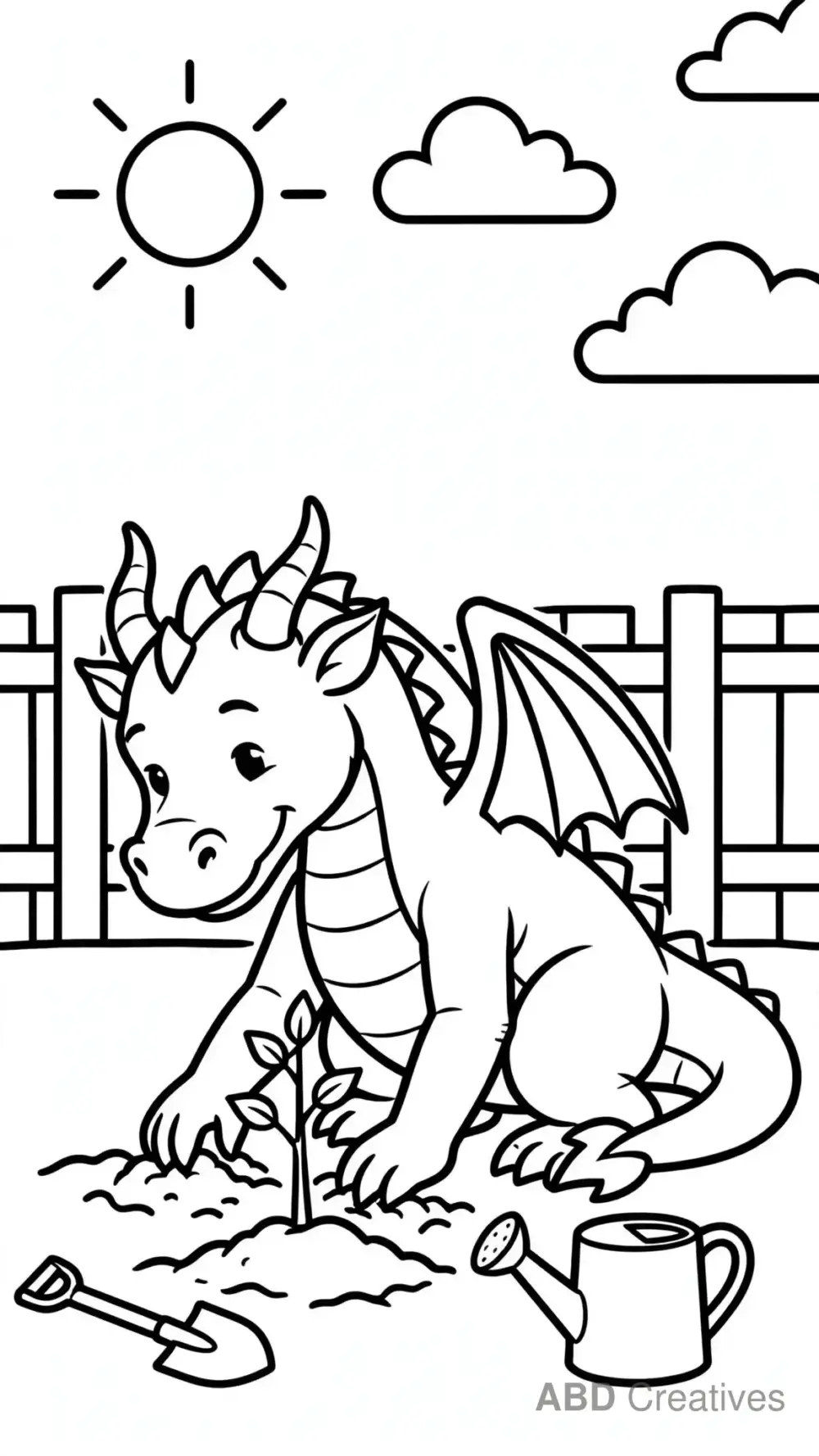 Dragon Planting a Tree Coloring Page