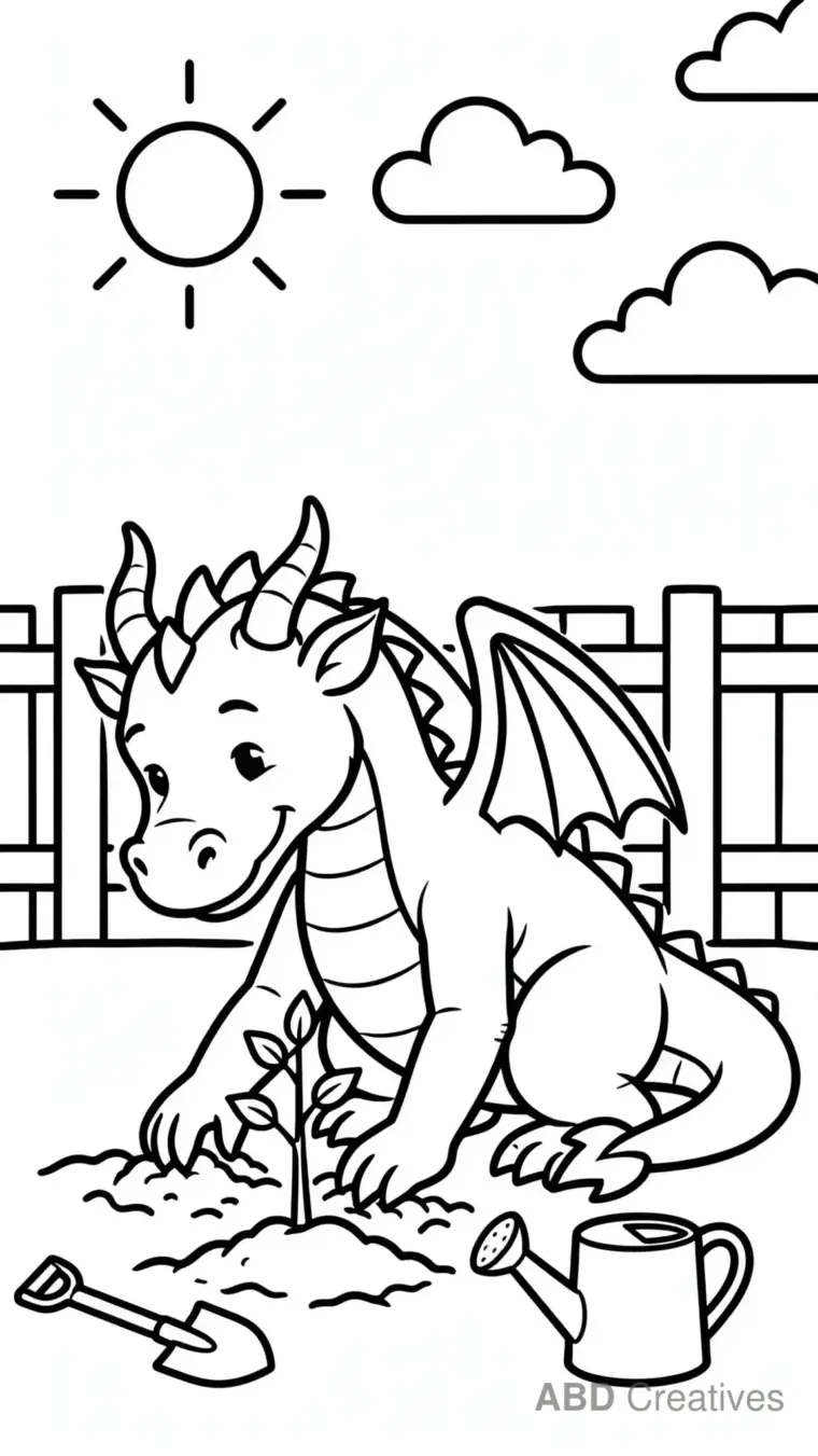Dragon Planting a Tree Coloring Page
