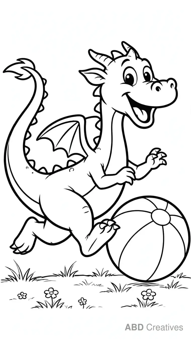 Dragon Playing with a Ball Coloring Page
