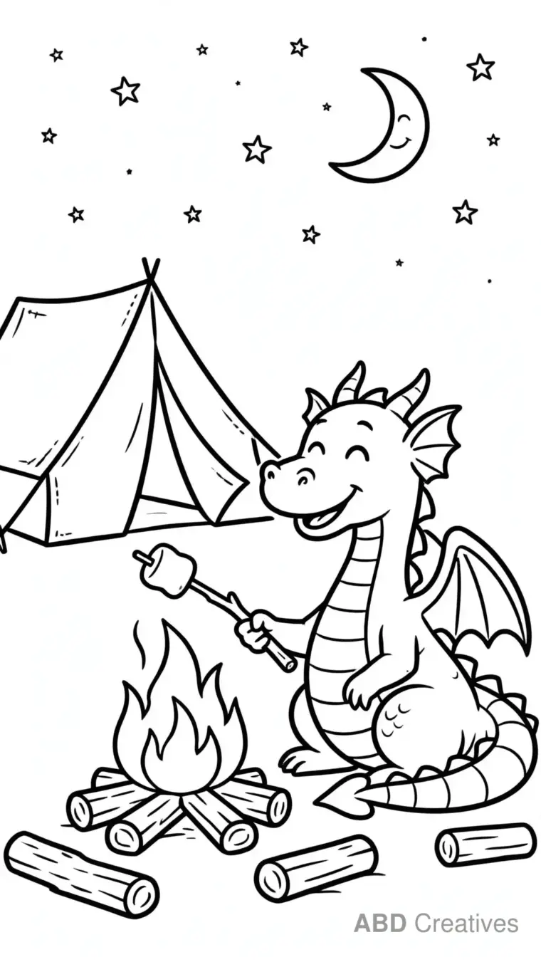 Dragon Roasting Marshmallows Coloring Page